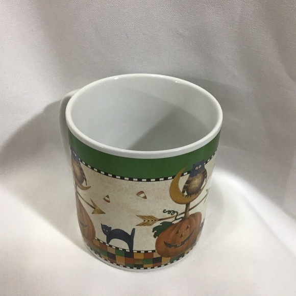 Debbie Mumm Halloween Weather Vane Pumpkin Owl White Black Cat Sakura Mug - Picture 6 of 7